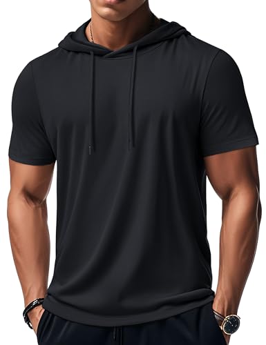 MAGCOMSEN Men's Short Sleeve Hoodie Cotton Hooded T Shirts Lightweight Sweatshirt Hoodies Pullover