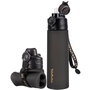 Collapsible Water Bottles 20oz, Leak Proof, BPA-Free, Foldable Silicone Travel Water Bottle with Straw Strap for Cycling, Hiking, Outdoors