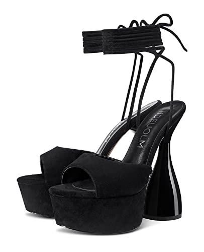 HDEUOLM Women High Heels Platform Ankle Strap Sandals Open Toe 6 Inch Chunky Heel Clear Heeled Plus Size Shoes4