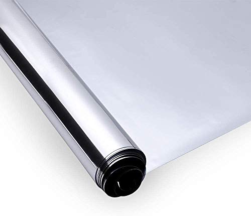 rabbitgoo Film Anti Regard Fenetre Adhesif Effet Miroir sans Tain pour Vitre Papier Miroir Anti Chaleur Feuille Miroir Occultant à Sens Unique Protection de Soleil Anti UV Argenté 88x200cm