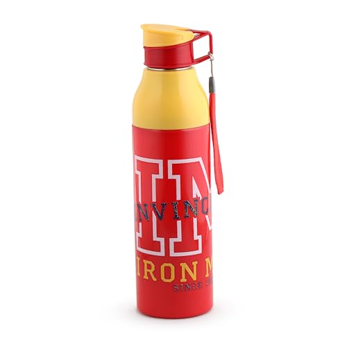 Image of CELLO Puro Steel-X Legend 600 Insulated Water Bottle 600 ml Red | 3D Touch & Feel Super Heroes Design, Lightweight Leakproof Easy Sip Flip Cap Insulated Water Bottle for School Kids Office & Travel