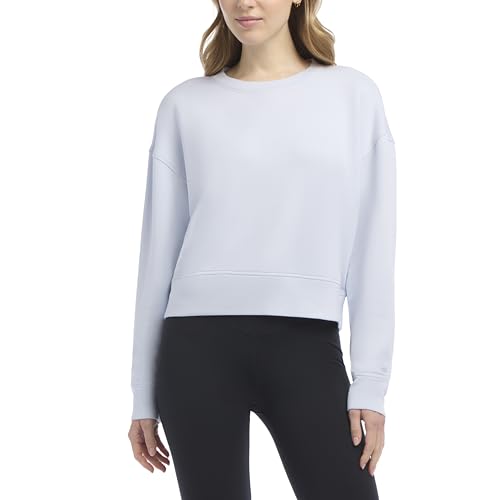 Danskin Women's Cropped Luxe Crew Neck Sweatshirt, Artic Ice at