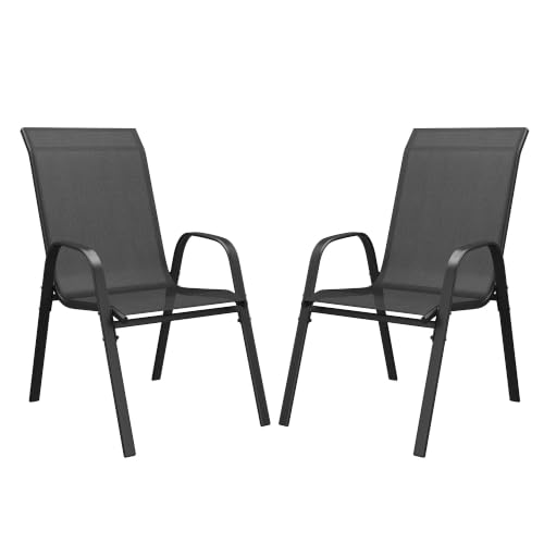 Image of DIFY Patio Chairs Set of 2, Stackable Outdoor Dining Chairs Set with Breathable Textilene High Back and All-Weather Metal Frame for Garden, Backyard, Deck, Dark Grey