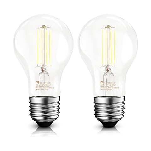 MASTERY MART E27 Screw Bulbs, Non-dimmable, 2700K Warm White 6.5W (60W Equivalent), A60 LED Light Bulb, 800LM Edison Style, Energy Saving E27 Bulbs for Lamp, Clear Filament, Pack of 2 Cover
