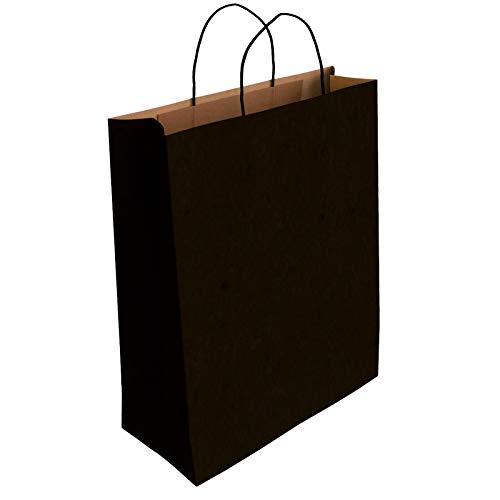[CA3035] 50 x Bolsa de Papel Kraft Negro con Asas Rizadas (37 x 27 x 12 cm)