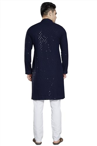 Image of DIVISIVE Men's Sequince Embroidered Cotton Blend Slim Fit Kurta Pyjama Set