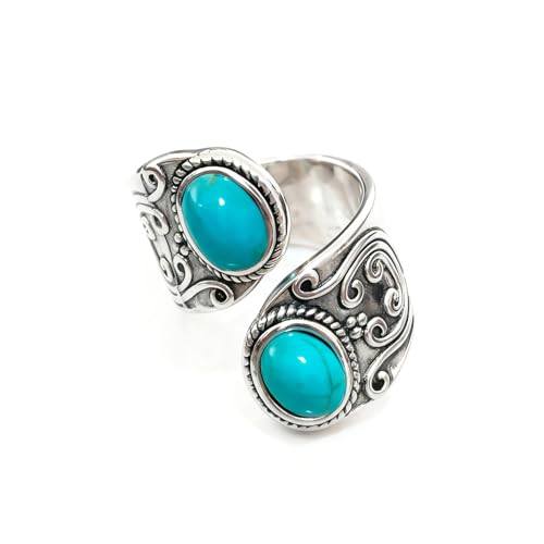 PSAMPMOS Turquoise Boho Rings, Native American Victorian Style Antique Western