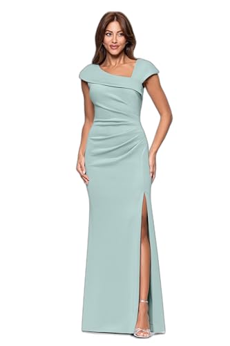 Image of Xscape Women's Betsy & Adam Women's Scuba Crepe High Neck Ruffle Hem High Low Dress