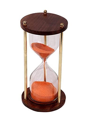 Image of Wooden and Brass Multi Color Sand Timer Hour Glass Sandglass Clock Ideal for Exercise Tea Making Antique Nautical Decor Theme Height 5.5 Inches 5 Minutes (Orange)