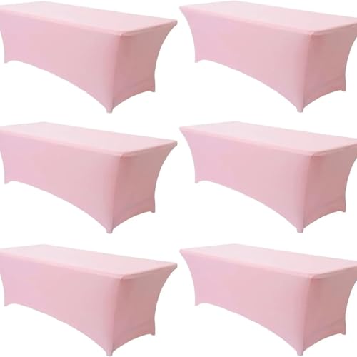 Juego de 6 manteles elásticos para mesas de 1,8 m, protección rectangular universal para bodas, banquetes, fiestas, licra elástica rosa