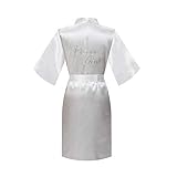 MORFORU Clear Rhinestones Flower Girl Silky Satin Kimono Robe Solid Color Kids Robes for Wedding Spa