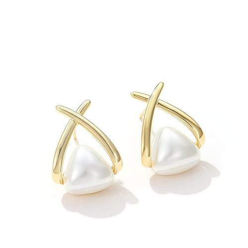 Fanmusic gold earrings for women -Stylish Gold-Plated Pearl Earrings,Hypoallergenic Women's Stud & Dangle Earrings，Ideal for Women Gifts