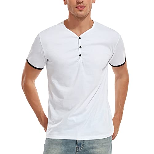 WAZZAP Henley Shirt Herren Kurzarm Casual T-Shirts Slim Fit Knopfleiste mit Grandad-Ausschnitt Cover