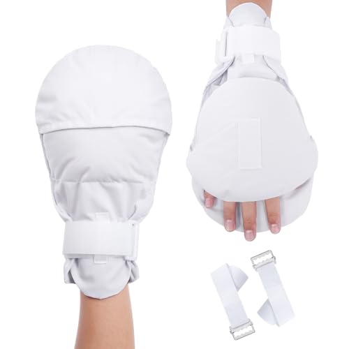 BORuner Dementia Gloves 2pcs |Double-Padded Restraint Security Mitts,Open Front Design,Hand Restraints for Elderly Dementia Patients (White)