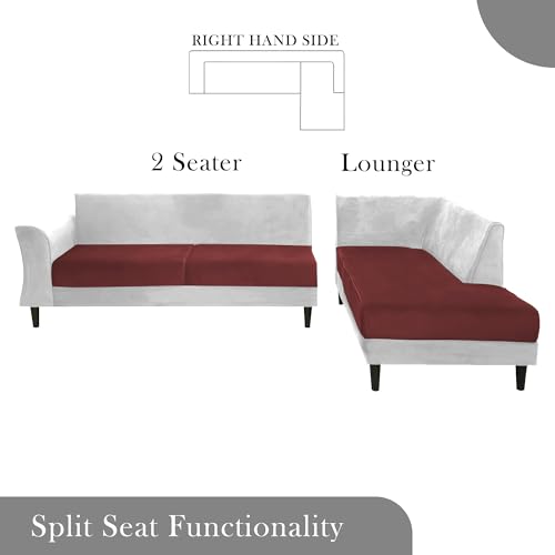 Image of Gratly RHS 4 Seater L Shape Sofa Set for Living Room (Maroon Grey Colour) Premium Fabric Sofa
