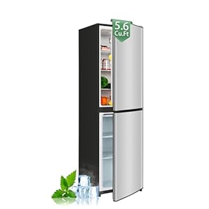 5.6 Cu.Ft Refrigerator, Fridge with Large Freezer, Double Door RV Refrigerator, 7 Adjustable Thermostat, 3 Shelves & Drawers, Apartment Refrigerator Nevera for Garage, Kitchen, Silver