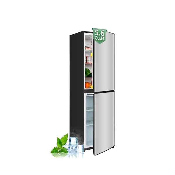 5.6 Cu.Ft Refrigerator, Fridge with Large Freezer, Double Door RV Refrigerator, 7 Adjustable Thermostat, 3 Shelves & Drawers, Apartment Refrigerator Nevera for Garage, Kitchen, Silver