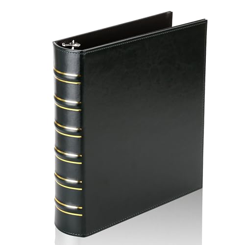 Image of LETVPVOW Vintage Hardback 3 Ring Binder 1.5 Inch, Professional Leather Binder 3 Ring, Three Ring Binders Fits 8.5 x 11, D Ring Binders for Photo Album, Home, School and Office Supplies- Dark Green