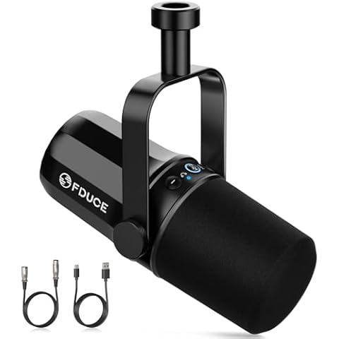 FDUCE SL40 USB/XLR Dynamic Microphone for Podcasting, Gaming, Live Streaming & Recording, Built-in Headphone Output, LED Mute Button, All Metal, Voice-Isolating Technology Cover