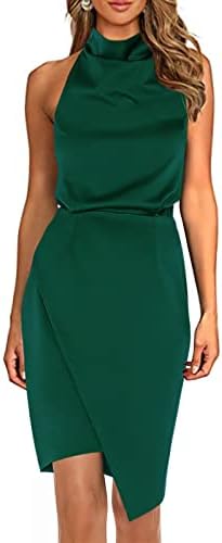 Yikomi Women's Summer Club Sexy Bodycon Sleeveless Halter Backless Mini Cocktail Party Dress (Green, L)