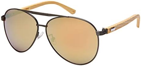 Aviators Sunglasses Wood Bamboo Classic Design Color or Mirror Lens for Men Women with Free Pouch/Cleaning Cloth