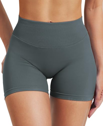 VOYJOY Women Workout Impact Shorts 2.5"/ 3.6"/ 4.5"/ 6" Scrunch Butt Lifting Gym Seamless Booty Biker Shorts Stormy Grey3