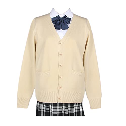 Image of jinghuiyue Women's Cardigan School Uniform Sweater V Neck Button Down Knit Cardigans Coat with Pockets