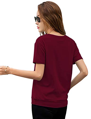 Image of Eyebogler Women's Striped Regular Fit Top (T335HS Wine Red Medium)