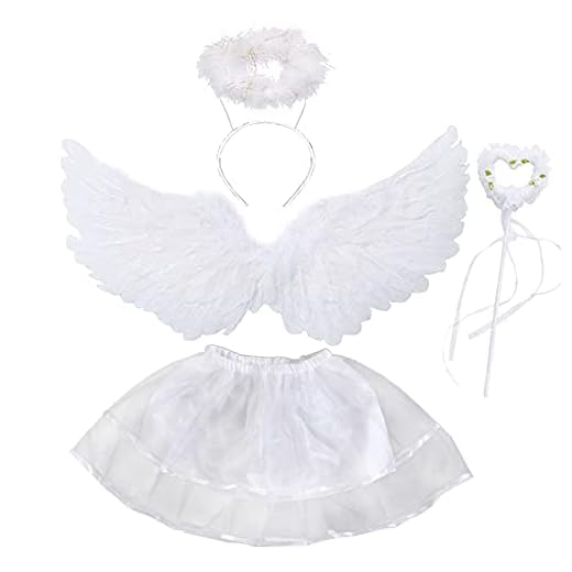 Alas de Ángel con Halo - Disfraz para Adulto y Niña, Plumas Blancas para Halloween, Carnaval, Cosplay y Fiesta