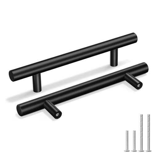 Goldenwarm Lot de 5 Poignées de Meuble Cuisine Noires Poignées de Placard Noires -LS201BK128 Poignées de Porte Cuisine Noiress avec Finition Mate en Acier...