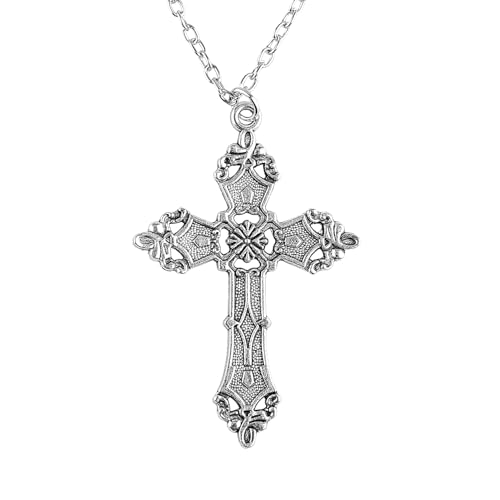 Tabanzhe Cross Necklace-Silver Catholic Cross Necklace for Women Men Cross Pendant with Adjustable Chain Birthday Religious Jewelry Gift