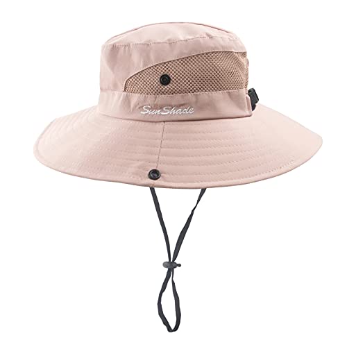 Womens Summer Sun Hat Outdoor Uv Protection Foldable Wide Brim Bucket Ponytail Hats Beach Safari Fishing Cap Pure Light Pink #TOP1