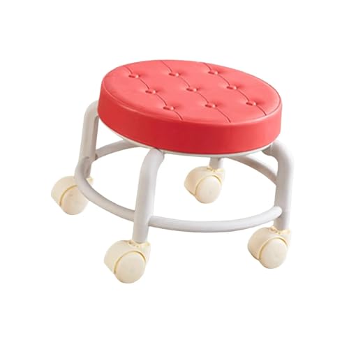 Silla de pedicura de baja altura con asiento giratorio de 360° y reposapiés para salones, oficina en casa, barbería, taburete resistente y pequeño con ruedas en color rojo