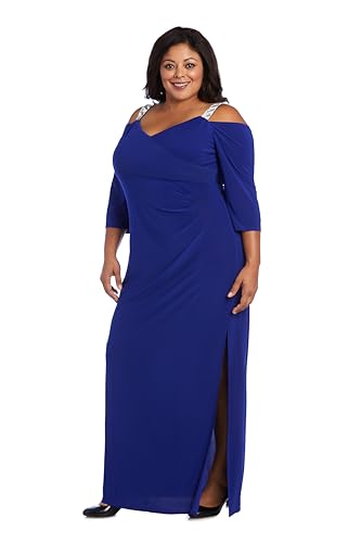 Image of R&M Richards Women's Long Off Shoulder Formal Dress W /Rhinestone Straps, Sweetheart Neckline & Side Slit