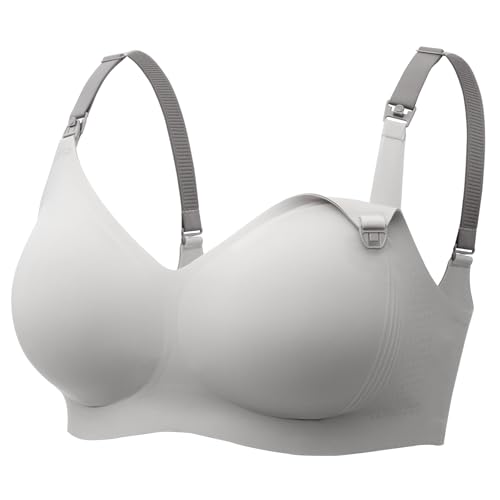 Image of Momcozy Nursing Bras for Breastfeeding, Seamless Ultra Comfort Maternity Bra with Performax™ Technology U Neck Pregnancy Bra Light Grey