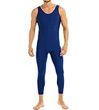 YiZYiF Men's Spandex Ballet Sleeveless Full Body Tight Jumpsuit Unitards Dance Costumes Navy Blue Medium