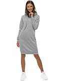 OZONEE Damen Hoodie Kapuzenpullover Lang Sweatjacke Sweatkleid Winterkleid Herbstkleid Kleid Sweatshirt Sweatshirtkleid Kapuzenjacke Kapuzenpulli Kapuze Langarm Sport JS/YS10005/2 GRAU M