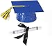 Blue Plastic Graduation Cap Cake Topper with Large Diploma Cake Topper