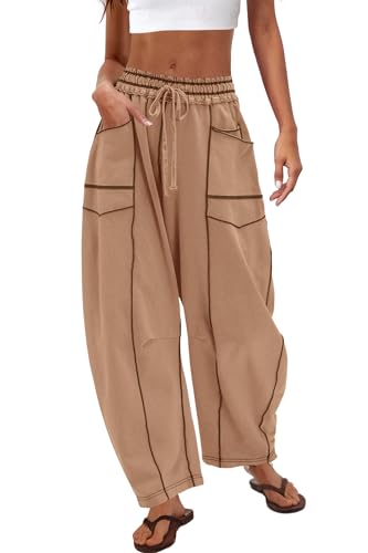 Nirovien Womens Barrel Sweatpants High Waisted Wide Leg Pants Drawstring Athletic Baggy Pants Lounge Sweats