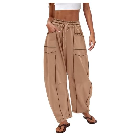 Nirovien Womens Baggy Pants Wide Leg Pants Woman Baggy Barrel Sweatpants Wide Leg Sweats Baggy Sweats(Light Brown,XS)