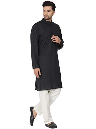 Image of Men's Pure Cotton Solid Kurta Pajama Set Mandarin Collar Casual Yoga Dress