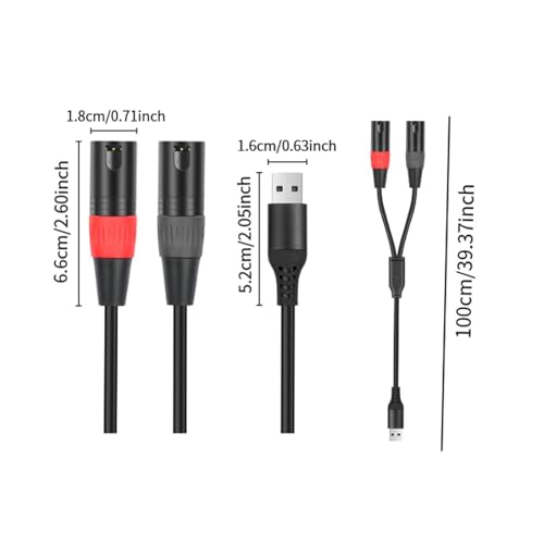 Cable adaptador de audio USB a 2 XLR Qianly de 1m con conductor metálico estable 2