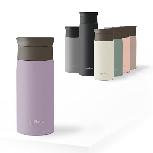 eppikan EppiToGo Termo de Acero Inoxidable - Taza aislada para viaje de coche, Travel Mug, Coffee-to-go, 350 ml, 500 ml, antigoteo con Apertura de 360º higiénica (Pastel Purple, 350 ml)