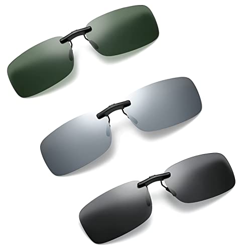 Manqyi 3 Piece Super Léger Flip-up Lunettes de Soleil Clip, Clip on Sunglasses, Polarized Clip-on Sunglasses, Lunettes de Soleil Clip, Lunettes Clip Lunettes Polarisées, pour la Conduite et Les