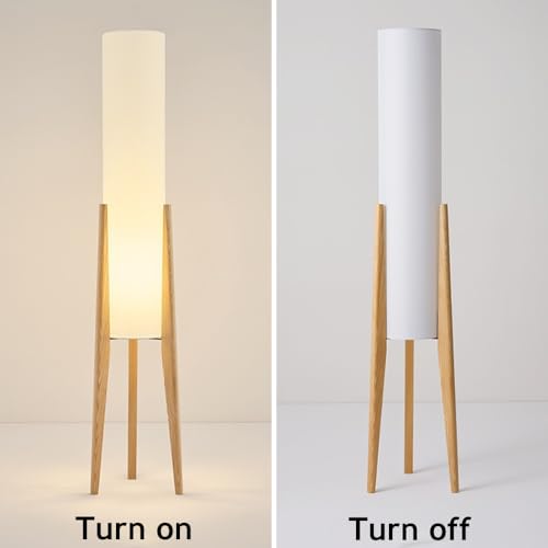 Lampada da terra con treppiede in legno, paralume regolabile E26, in lino, luce dimmerabile, per soggiorno, camera da letto, ufficio, divano, angolo lettura, arredamento moderno