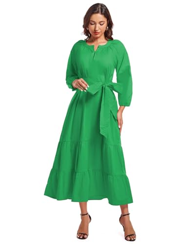 Image of YEXPINE Women's Ruffle Maxi Dress Puff Sleeve Flowy Tiered Long Dress with Belt