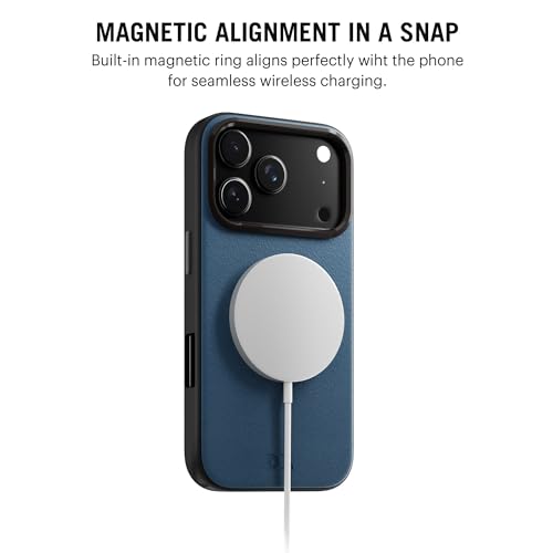 Image of DailyObjects Leatherite Case for iPhone 17 Pro Compatible with MagSafe Wireless Charging | Navy Blue-Gey Hybrid Magnetic Back Cover