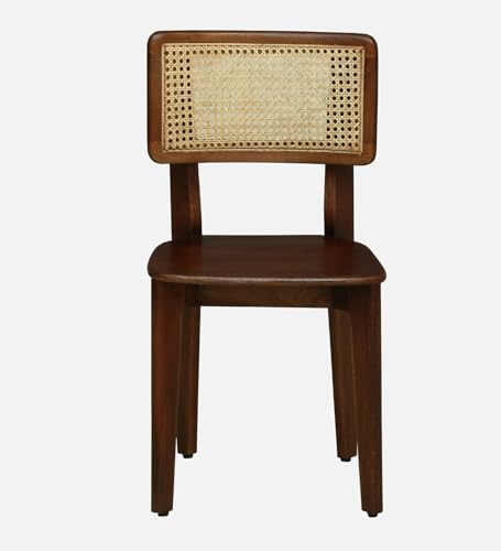 Image of Vintage Cane Back Dining Chair, Walnut Brown Wood Frame with Natural Rattan Backrest, Mid-Century Modern Style (Set of 2)