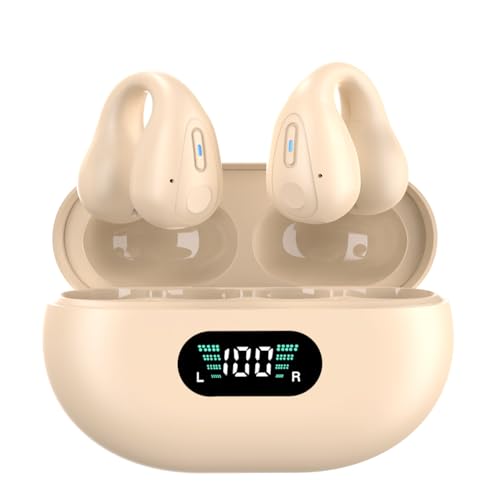 Image of Open-Ear Wireless Bluetooth Headphones Clip On Mini Earphones Charging Case Sports Bone Conduction Earphones for Training Driving Walking (Khaki)