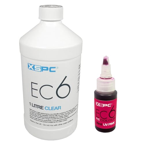 XSPC EC6 Clear Premix PC Coolant (1000mL) and ReColour Dye (30mL) Bundle, UV Pink